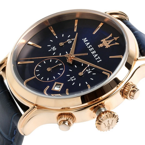 Maserati Epoca R8871618007 – Orologio Uomo Quarzo 42mm Rose Gold e Cinturino Blu
