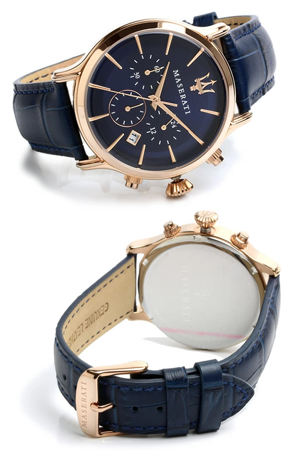 Maserati Epoca R8871618007 – Orologio Uomo Quarzo 42mm Rose Gold e Cinturino Blu